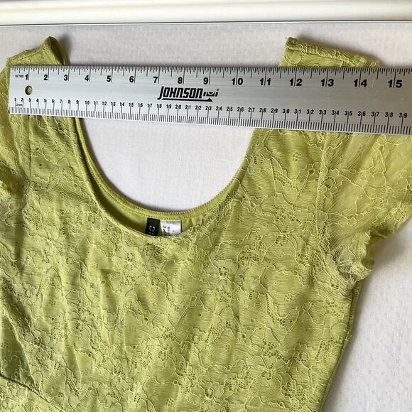 Divided By H&M Women Mini Dress US 10 Green Floral Fit & Flare Lace Short Sleeve - Picture 4 of 10